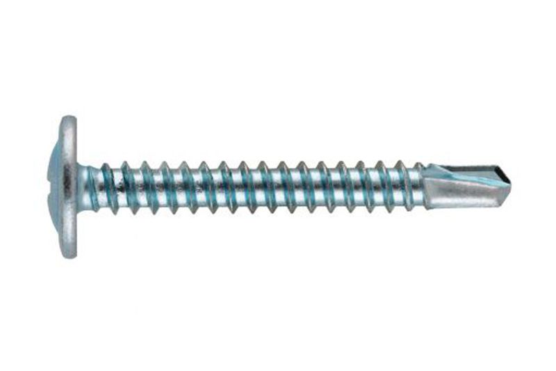 Tornillo para metal arandelado PB 8x1 1 lb Hillman, vista lateral detallada del cuerpo roscado y punta broca