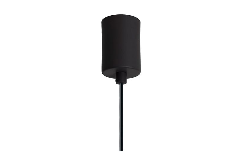 Luminaria colgante Macadamia negro 1L G9 Blumenau, primer plano del soporte cilíndrico del techo y el cable negro