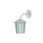 Luminaria pared exterior colonial sextavada 1L E27 blanco Blumenau, vista lateral con brazo curvo y vidrio esmerilado