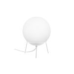 Luminaria de mesa Globb blanco lechoso 1L E27 Blumenau, globo blanco sobre base metálica delgada con cable blanco