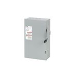 Interruptor de seguridad 3P sin fusible NEMA 1 CH 60 amp Eaton, vista frontal en color gris con palanca de accionamiento