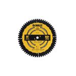 Disco para madera 10 pulgadas 60 DT DeWalt, vista frontal del disco amarillo con detalles técnicos y advertencias