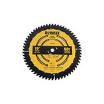 Disco para madera 10 pulgadas 60 DT DeWALT, vista frontal del disco amarillo y negro con especificaciones técnicas