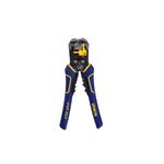 Tenaza pelacable ajustable Irwin de 8 pulgadas, vista frontal con mangos azules y detalles amarillos