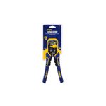 Tenaza pelacable ajustable Irwin de 8 pulgadas, en su empaque con mango azul y amarillo