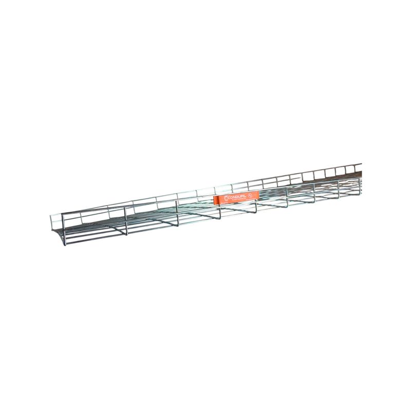 Bandeja tipo rejilla 600x50x3000 mm Condufil, vista lateral en perspectiva del canal metálico galvanizado