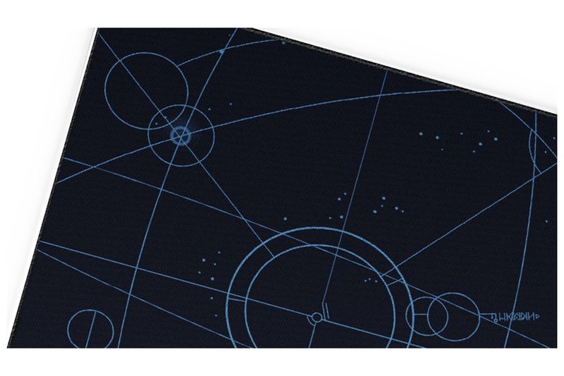 Alfombrilla de mouse XXL Ahsoka Tano Gaming Primus, primer plano del diseño gráfico con líneas y círculos azules