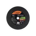 Disco abrasivo para corte de metal Truper de 14 pulgadas x 3 mm, vista frontal del disco circular color gris oscuro