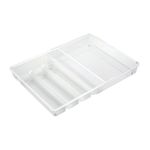 Organizador plástico Linus de cocina para cubiertos iDesign, vista superior diagonal del recipiente transparente vacío