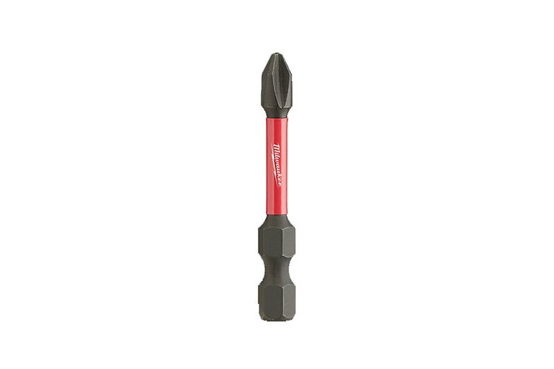 Punta de estrella Milwaukee de 2 pulgadas #2 para impacto, vista frontal con cuerpo rojo y extremos metálicos