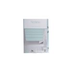 Cortina de baño con aros 13 piezas Centuria Sedona mineral y silver CHD Home, empaque con diseño y texto informativo