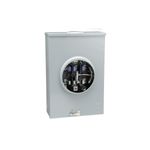 Base para medidor 3F 200A 600V NEMA 3R Schneider Electric, vista frontal abierta que muestra el interior eléctrico