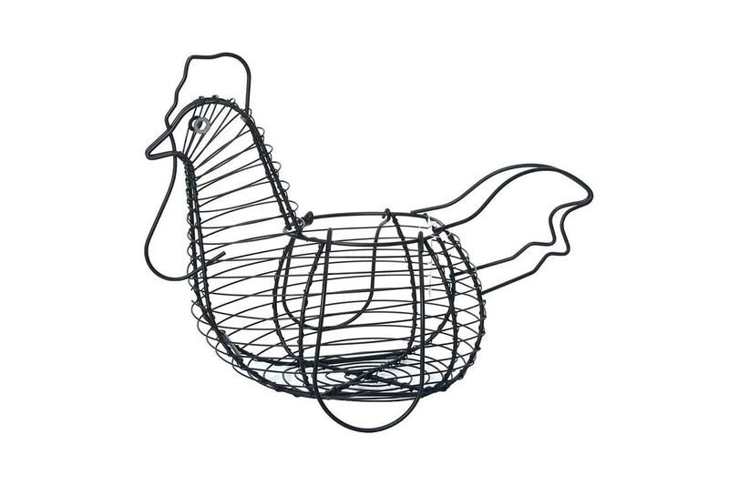 Porta huevos f. gallina 30x17x25 cm Concepts, vista lateral de la estructura de alambre negro con forma de ave