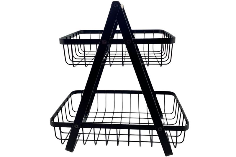 Canasta para frutas 2 niveles 27.3 x 17.5 x 29 cm negro Concepts, vista frontal de las rejillas y soporte en A