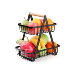 Canasta para frutas 2 niveles 27.3x17.5x29 cm negro Concepts, llena de frutas variadas y con mango de madera