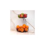 Canasta para frutas 28x28x39 cm 2 niveles Concepts, vista lateral con manzanas verdes y rojas arriba y naranjas abajo