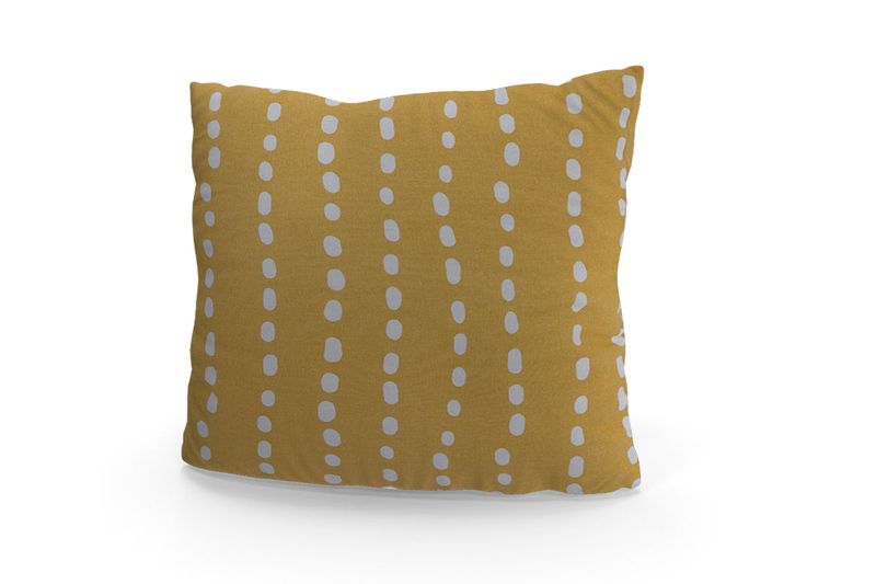 Cojín decorativo 45 cm mostaza Concepts, vista frontal con estampado de líneas verticales de puntos blancos