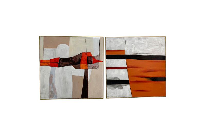 Cuadro decorativo surt 102 x 4.5 x 102 cm Concepts, set de dos lienzos con arte abstracto en tonos naranja, blanco y negro