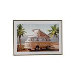 Cuadro decorativo con marco Concepts de 70x50 cm, ilustración de una camioneta camper beige frente al mar y palmeras