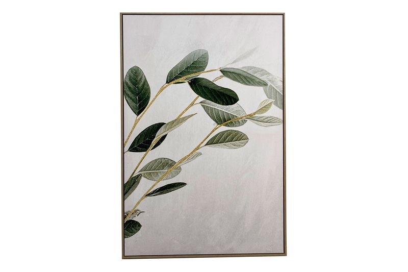 Cuadro decorativo con marco 122.6 cm hoja Concepts, primer plano frontal del diseño botánico con hojas verdes y tallos