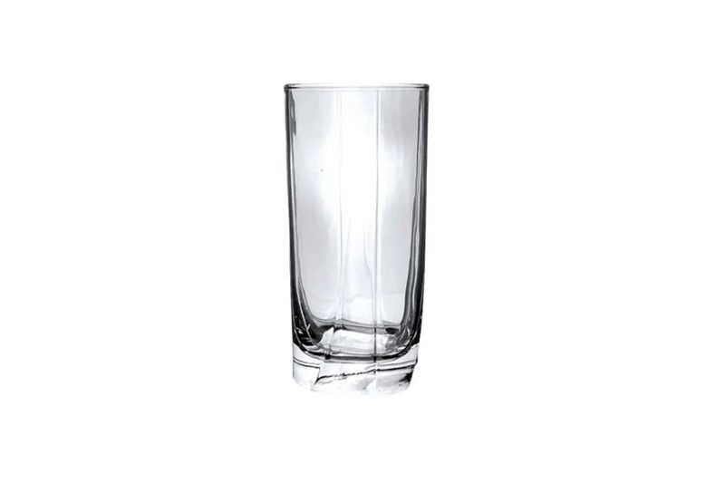 Vaso de vidrio Luna 6 piezas 390 ml transparente Pasabahce, vista frontal de un solo vaso con diseño liso