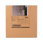 Espejo con luz LED 60x60 cm Homekemp, caja de cartón marrón con etiquetas de envío y especificaciones técnicas