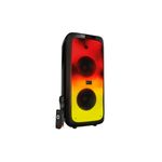 Parlante Bluetooth portátil Boomfire Pro 3000 W Klip Xtreme, vista frontal con luces LED multicolor y micrófono incluido