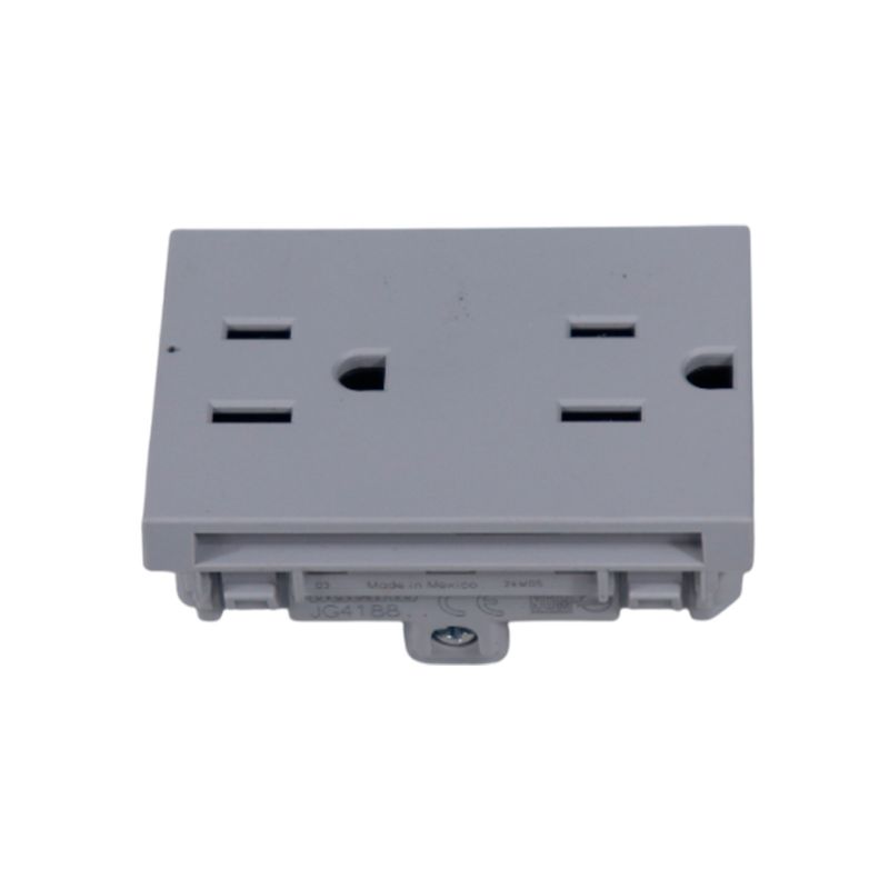 Tomacorriente doble 15 A 120 V 3 módulos gris Matix Go Legrand, vista frontal del dispositivo sin placa