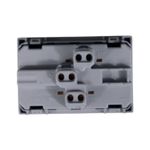 Tomacorriente doble 15 A 120 V 3 módulos gris Matix Go Legrand, vista posterior del mecanismo con terminales de conexión