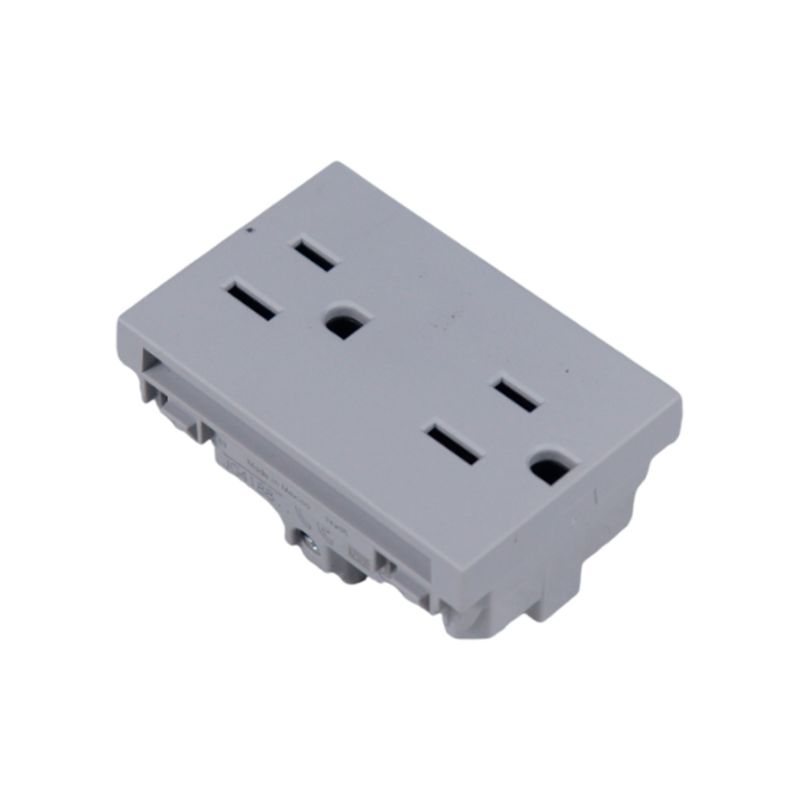 Tomacorriente doble 15 A 120 V 3 módulos gris Matix Go Legrand, vista lateral del módulo sin placa