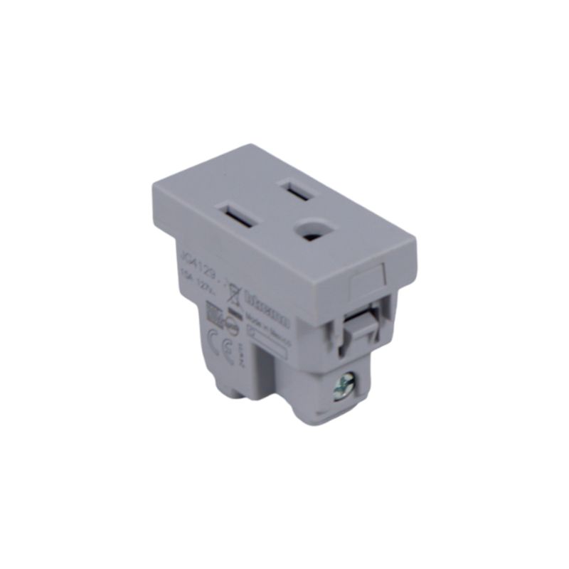 Tomacorriente doble 15 A 120 V 3 módulos gris Matix Go Legrand, vista lateral del módulo eléctrico con tornillo de fijación
