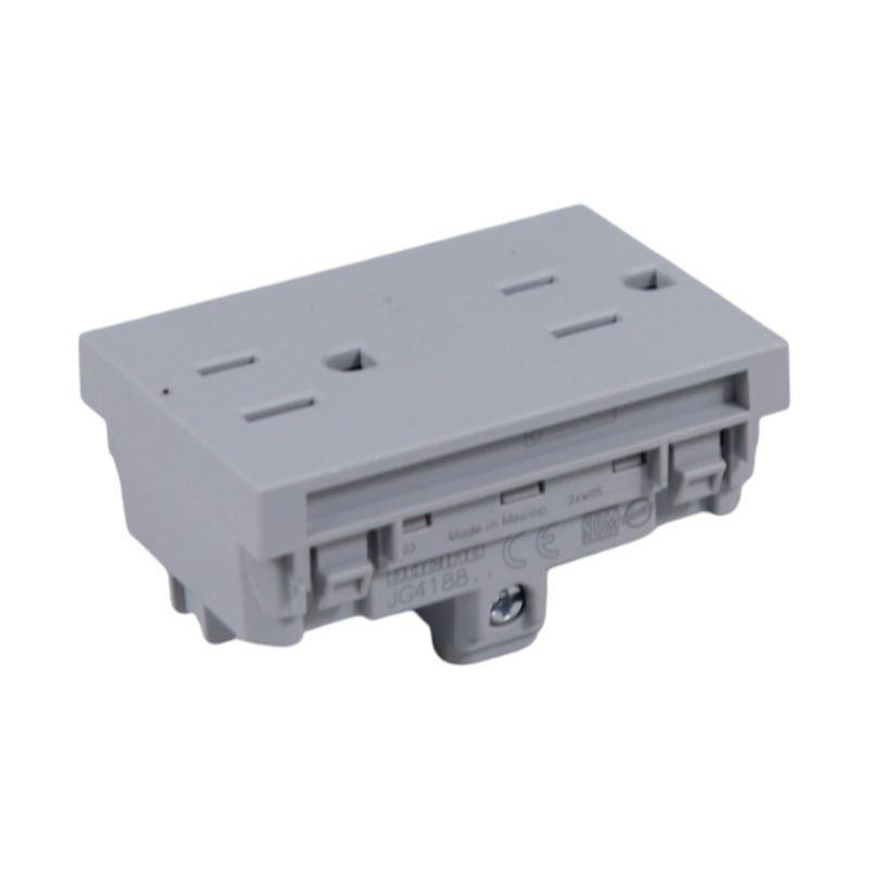 Tomacorriente doble 15 A 120 V 3 módulos gris Matix Go Legrand, vista trasera del módulo con terminales de conexión