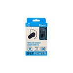 Audífonos Bluetooth blanco y negro GetPower, en su empaque con detalles técnicos y logo de Bluetooth