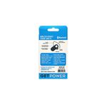 Audífonos Bluetooth blanco/negro GetPower, parte posterior del empaque con especificaciones técnicas y diagrama del equipo