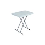 Mesa plegable individual 30 pulgadas x 19.5 pulgadas Ace, vista en ángulo con superficie blanca y patas metálicas grises
