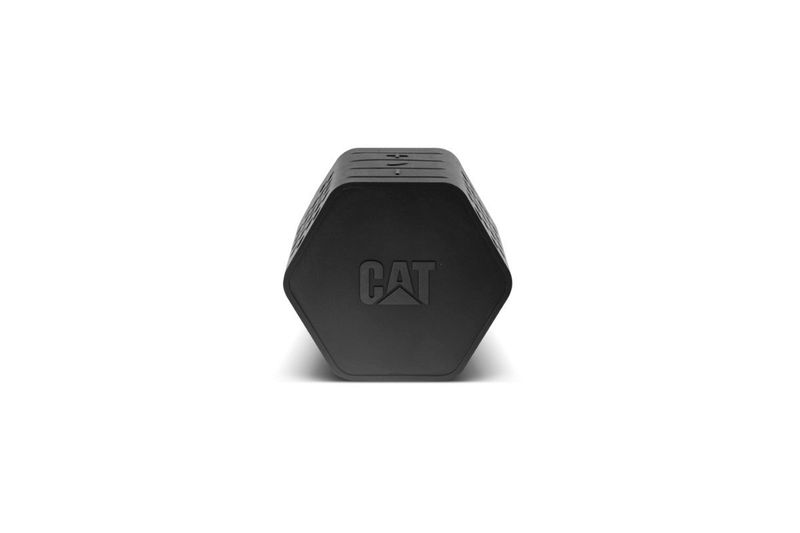 Mini parlante portátil Bluetooth 3 W CAT, vista frontal del dispositivo en color negro con el logo de la marca grabado