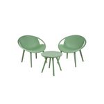Set de mueble para terraza verde olivo 3 piezas Ambiance, dos sillas con brazos redondeados y una mesa circular pequeña
