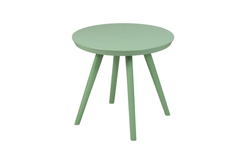 Set de mueble para terraza verde olivo 3 piezas Ambiance, mesa circular pequeña vista frontal sobre fondo blanco