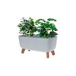 Macetera plástica 39 x 19.5 x 22 cm colores varios ProGarden, color gris con patas de madera y plantas verdes