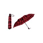 Paraguas plegable cuadros Koopman de 95 cm, muestra el modelo abierto y otro cerrado con su funda roja a cuadros