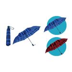 Paraguas plegable cuadros surt de 95 cm Koopman, modelos abierto y cerrado en colores azul y rojo