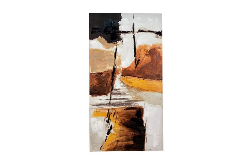 Cuadro decorativo canva 80 x 3 x 150 cm Concepts, arte abstracto con trazos en tonos ocre, marrón y blanco