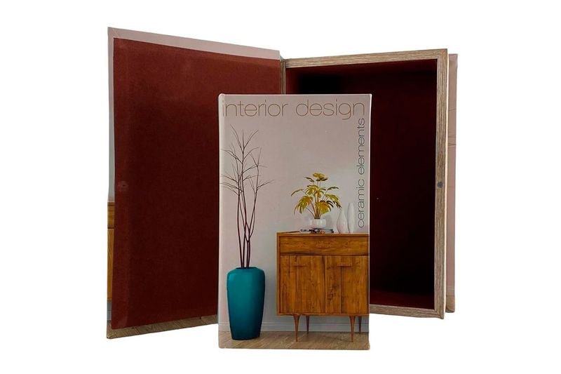Juego de cajas decorativas de libros 27 x 18 x 7 cm Concepts, vista frontal con una caja abierta mostrando su interior