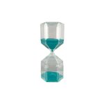 Reloj de arena decorativo 6.5 x 6.1 x 15 cm Concepts, vista frontal del vidrio facetado con arena azul