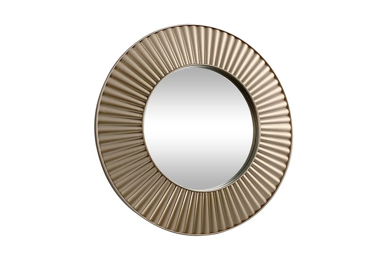 Espejo decorativo redondo de 50 cm Concepts, vista frontal del marco con textura plisada en color champagne