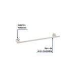 Toallero de barra metálico satín Foset, vista frontal con etiquetas que señalan los soportes metálicos y la barra de acero