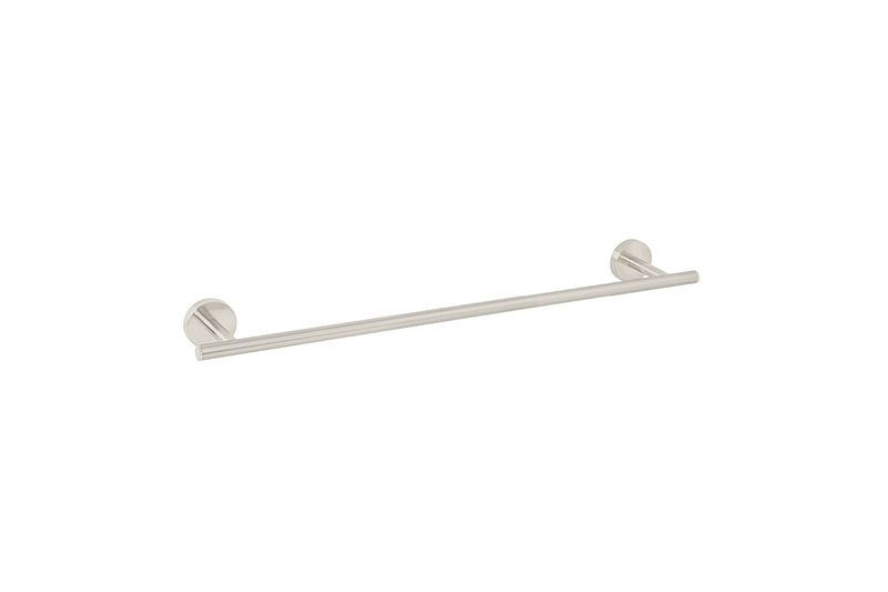 Toallero de barra metálico satín Tubig Foset, vista frontal del accesorio cilíndrico con soportes circulares