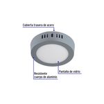Luminaria de sobreponer LED tipo plafón 6 W 400 lum 6500 K redonda gris Volteck, gráfico con partes y materiales del equipo