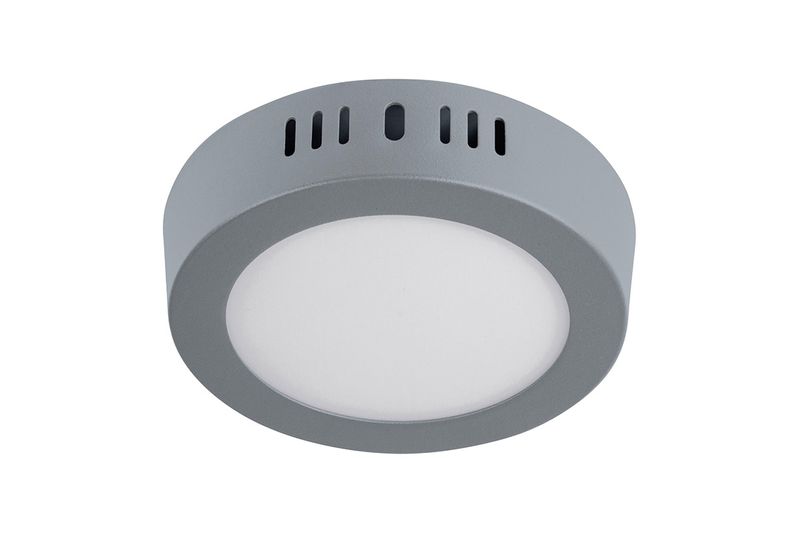 Luminaria de sobreponer LED tipo plafón 6 W 400 lum 6500 K redonda gris Volteck, vista frontal del difusor blanco