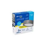 Luminaria de sobreponer LED tipo plafón 6 W 400 lum 6500 K redonda gris Volteck, en su empaque con especificaciones técnicas